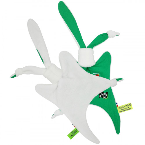 Côté peluche Le Sprinter du Tour 2021 maillot vert. Cadeau de naissance personnalisé et made in France. Doudou Nin-Nin