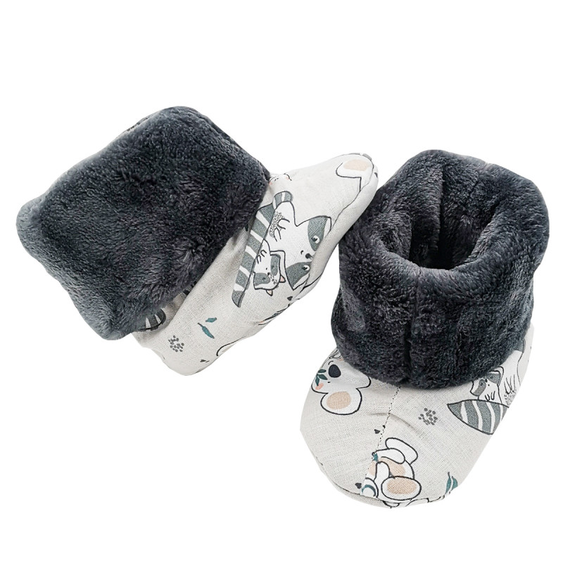 Chaussons hauts botton "Le Raccoon" pour bébé. Cadeau de Naissance Made in France. Nin-Nin