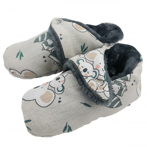 Chaussons bas "Le Raccoon". Cadeau de Naissance Made in France nourrisson. Doudou Nin-Nin