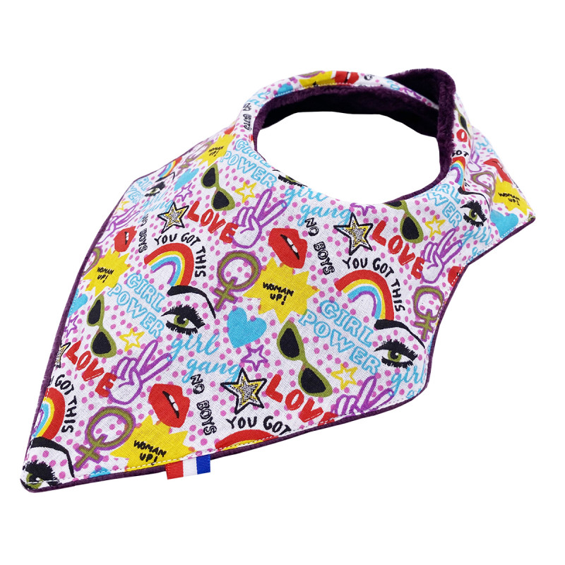 Bavoir bandana personnalisable "Le Girl Power". Made in France. Nin-Nin Bavoir bandana personnalisable "Le Girl Power". Made in France. Nin-Nin