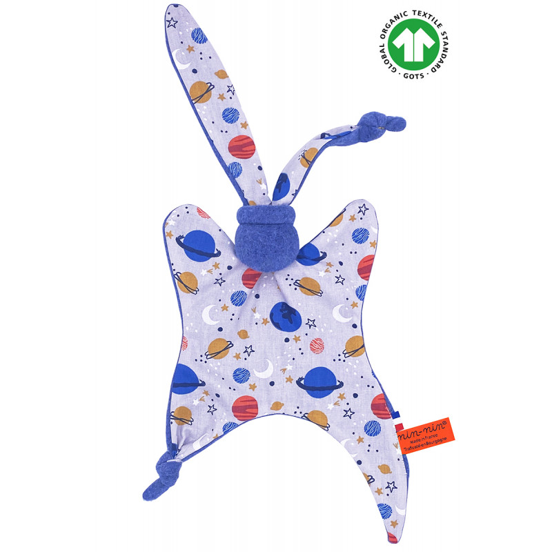 Doudou Bio Le Cosmos. Cadeau de naissance GOTS, original et made in France. Nin-Nin