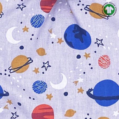 Tissu doudou Bio Le Cosmos. Cadeau de naissance GOTS, original et made in France. Nin-Nin