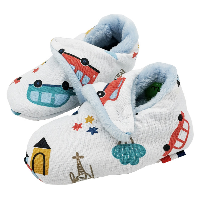 Chaussons bas "Le City". Cadeau de Naissance Made in France nourrisson. Doudou Nin-Nin