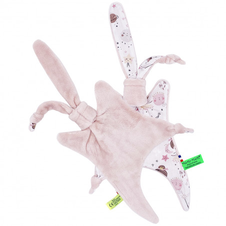 Vue de dos doudou Le Clochette. Cadeau de naissance personnalisé et made in France. Doudou Nin-Nin