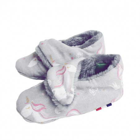 Chaussons bas "Le Licorne". Cadeau de Naissance Made in France nourrisson. Doudou Nin-Nin