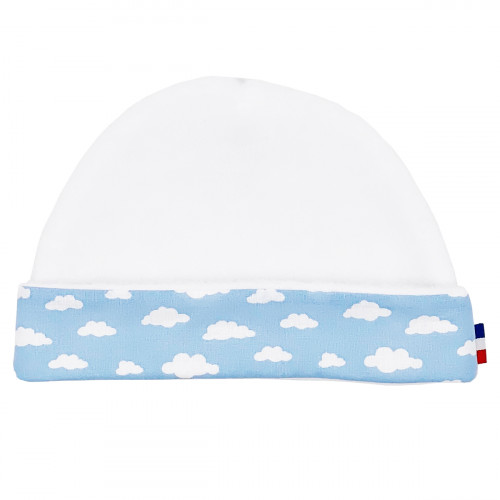 Bonnet de naissance mixte "Le Nuage Bleu". Bonnet bébé fabriqué en France. Nin-Nin