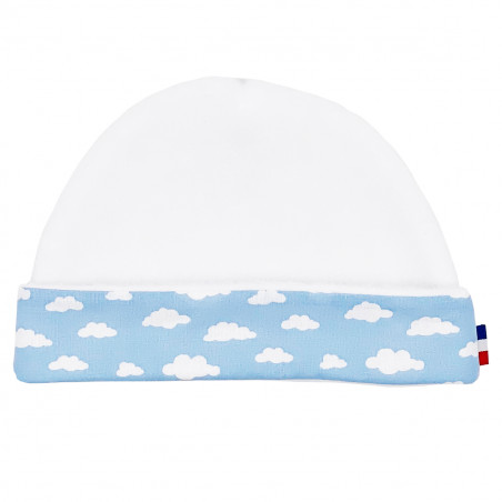 Bonnet de naissance mixte "Le Nuage Bleu". Bonnet bébé fabriqué en France. Nin-Nin