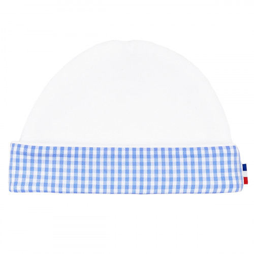 Bonnet de naissance mixte "Le Vichy Bleu". Bonnet bébé fabriqué en France. Nin-Nin