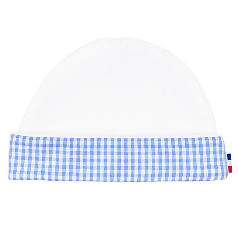 Bonnet de naissance mixte "Le Vichy Bleu". Bonnet bébé fabriqué en France. Nin-Nin