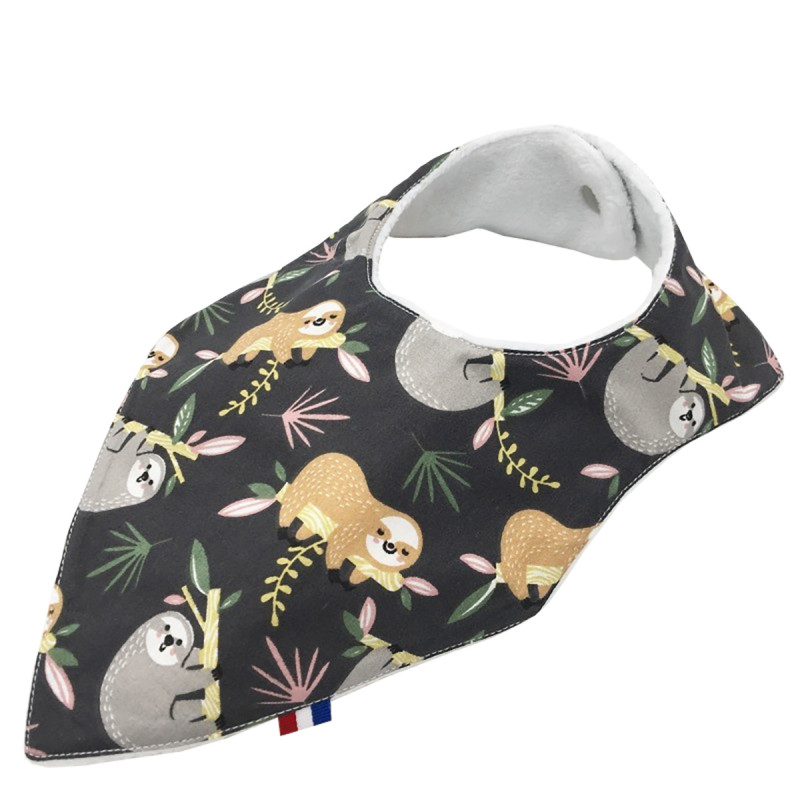 Bavoir bandana personnalisable "Le Paresseux". Made in France. Nin-Nin Bavoir bandana personnalisable "Le Paresseux". Made in France. Nin-Nin