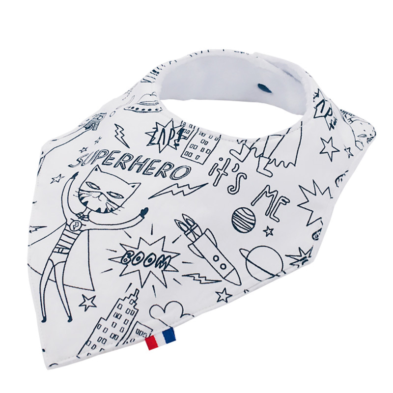 Bavoir bandana personnalisable "Le Super Héro". Made in France. Nin-Nin