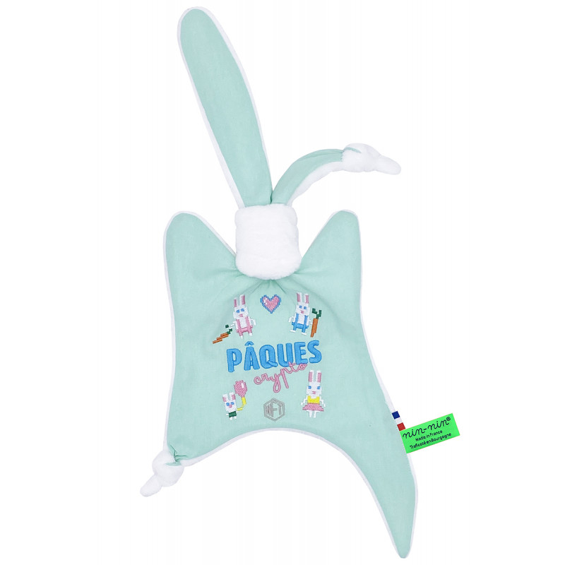 Doudou Le Pâques NFT. Cadeau de naissance personnalisé et made in France. Doudou Nin-Nin