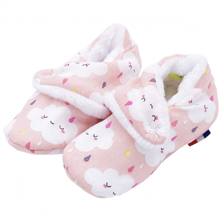 Chaussons bas "Le Nimbus Rose". Cadeau de Naissance Made in France nourrisson. Doudou Nin-Nin