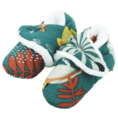 Chaussons bas "Le Tropical". Cadeau de Naissance Made in France nourrisson. Doudou Nin-Nin