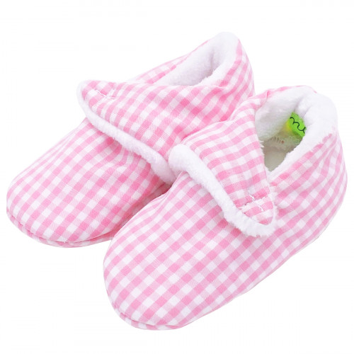 Chaussons bas "Le Vichy Rose". Cadeau de Naissance Made in France nourrisson. Doudou Nin-Nin