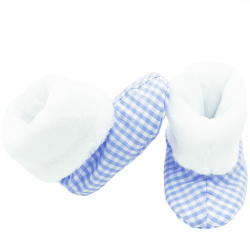 Chaussons hauts botton "Le Vichy Bleu" pour bébé. Cadeau de Naissance Made in France. Nin-Nin