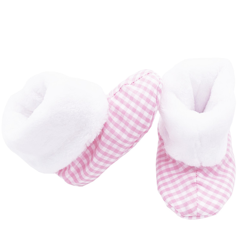 Chaussons hauts botton "Le Vichy Rose" pour bébé. Cadeau de Naissance Made in France. Nin-Nin