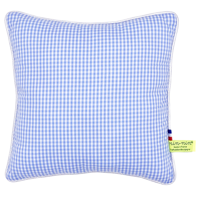 Coussin "Vichy Bleu". Cadeau de naissance original personnalisable et made in France. Nin-Nin