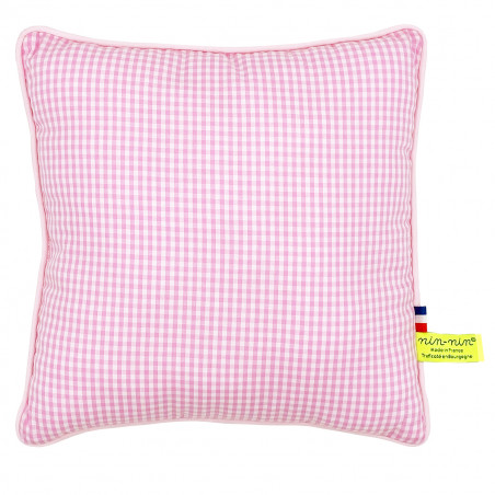 Coussin "Vichy Rose". Cadeau de naissance original personnalisable et made in France. Nin-Nin