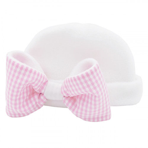 Bonnet de naissance fille gros noeud Le Nuage Rose. Made in France