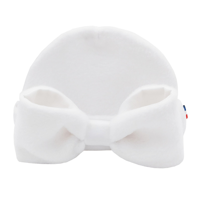 Bonnet de naissance fille gros noeud blanc. Made in France