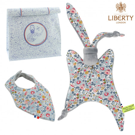 Coffret de naissance doudou et bavoir Phoebe. Original et fabriqué en France. Marque Nin-Nin