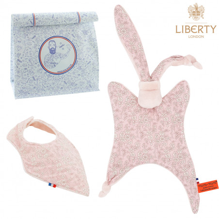 Coffret de naissance doudou et bavoir Thelma. Original et fabriqué en France. Marque Nin-Nin