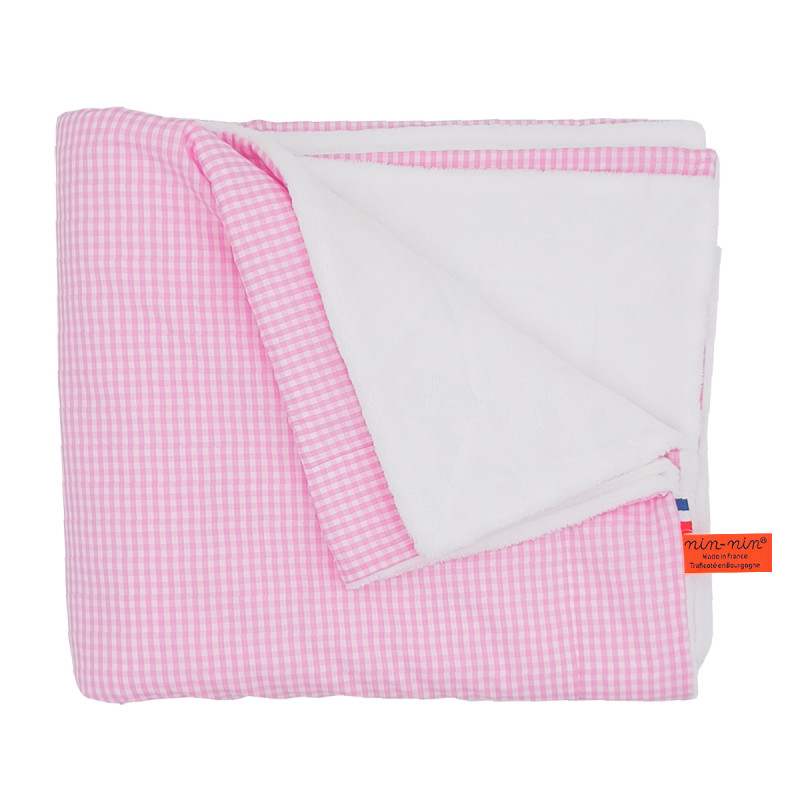 Plaid Le Vichy Rose personnalisable pour bébé. Couverture fabriquée en France.