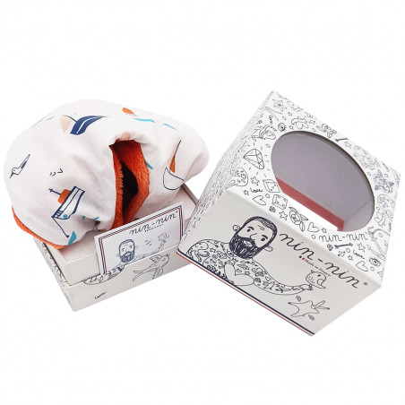 Boite cadeau doudou Le Mouette-Mouette. Cadeau de naissance personnalisé et made in France. Doudou Nin-Nin