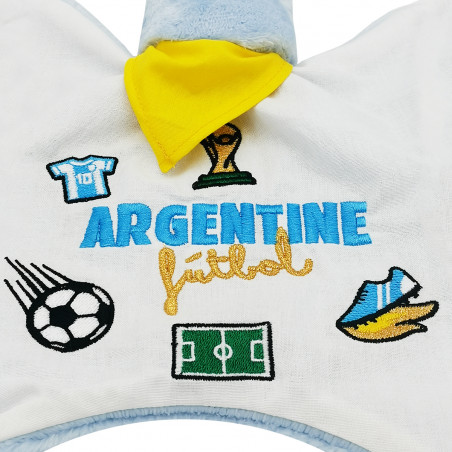 Broderie doudou foot Argentine. Cadeau de naissance personnalisé et made in France. Doudou Nin-Nin