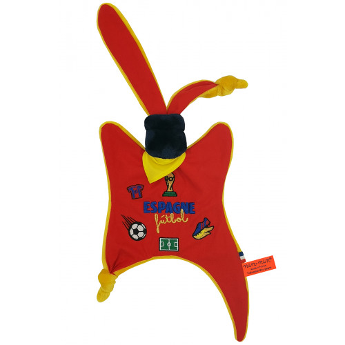 Doudou Foot Espagne. Coupe du monde de la Fifa 2022. Cadeau de naissance personnalisé et made in France. Doudou Nin-Nin