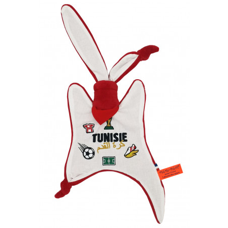 Doudou Foot Tunisie. Coupe du monde de la Fifa 2022. Cadeau de naissance personnalisé et made in France. Doudou Nin-Nin