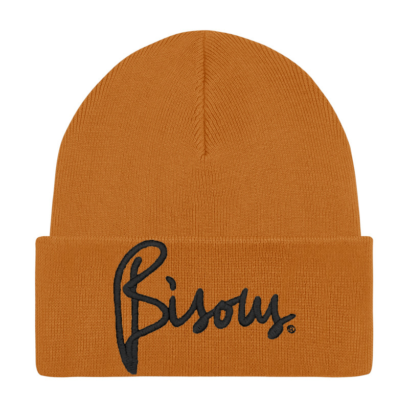 Bonnet Adulte "Bisous" Ocre. Bonnet fabriqué en France. Nin-Nin Bonnet Adulte "Bisous" Ocre. Bonnet fabriqué en France. Nin-Nin